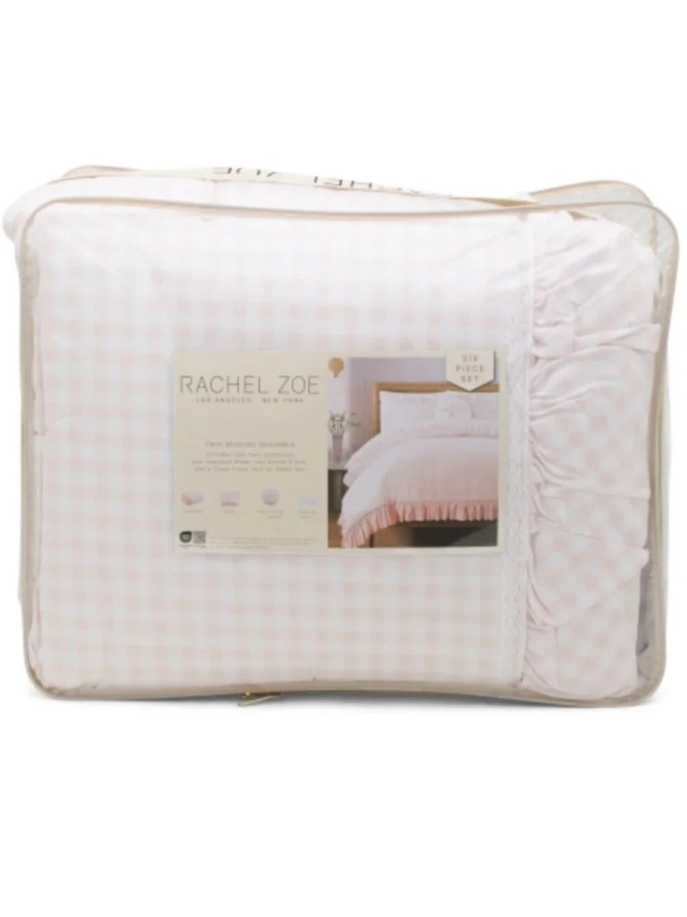 Rachel Zoe Pink Gingham Comforter Set with Ruffle Trim